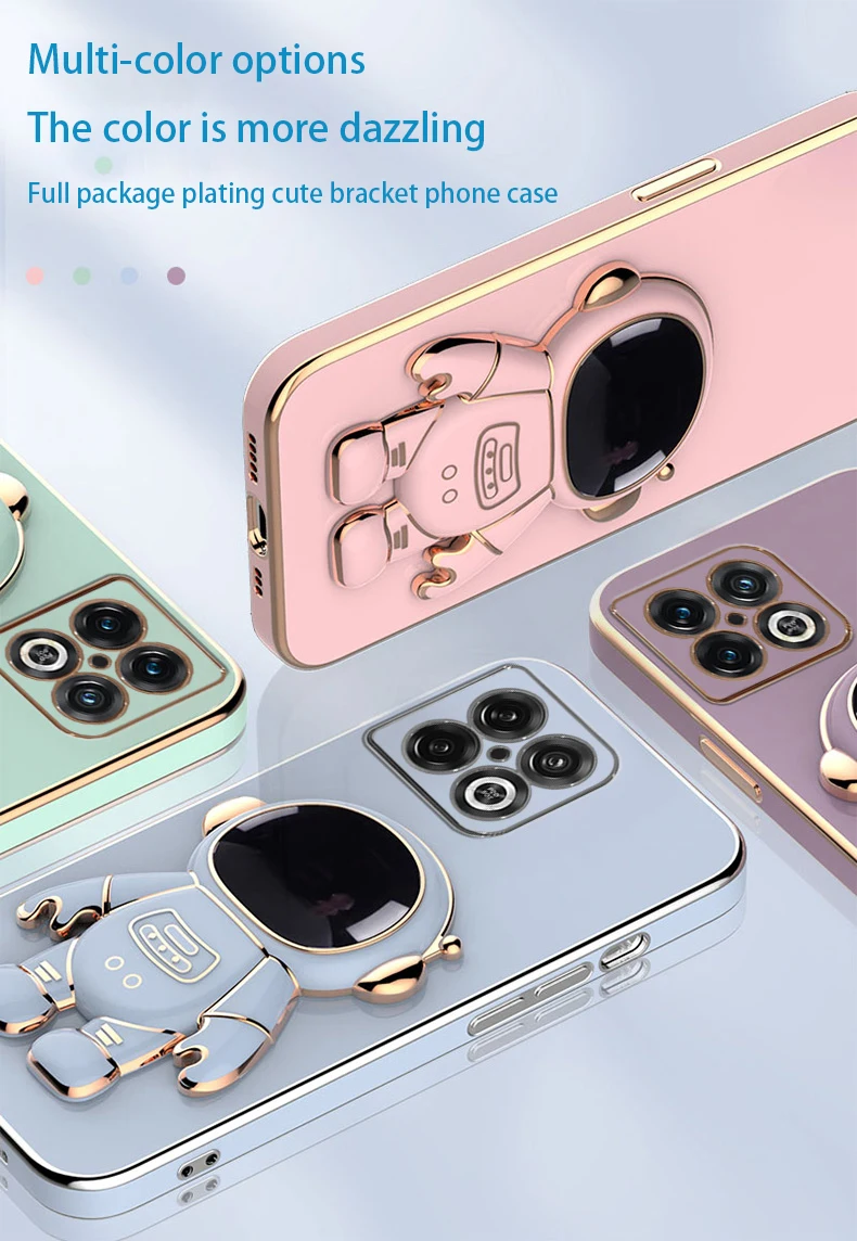 

3D Astronaut Fundas Phone Case for Oneplus 8 8T 9 Pro NORD2 NORDCE2 5G Electroplated Foldable Stand Holder Cases Coques Capa
