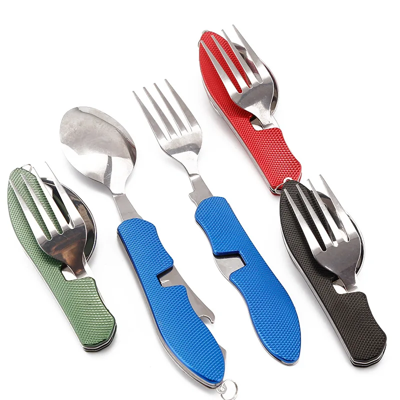 

Portable Spoon Knife Flatware Knife Rainbow Utensil Bottle Can Opener Fold Spork Fork Tableware Picnic Camp Cutlery Multitool