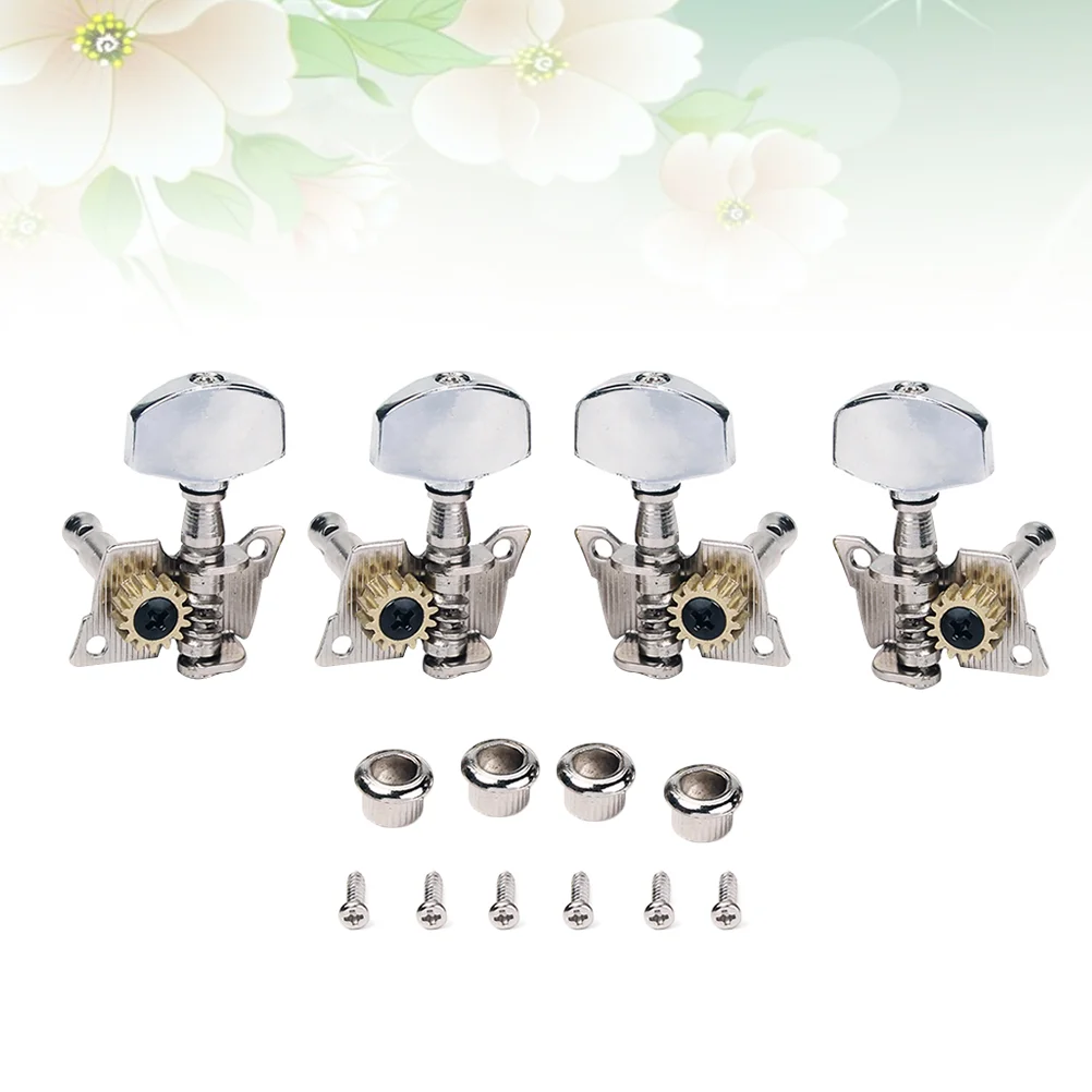 

4pcs 2L 2R Enclosed Ukulele Tuning Pegs Tuners Nickel Machine Head with Plastic Buttons Furrules Mounting Screws Keys Set for