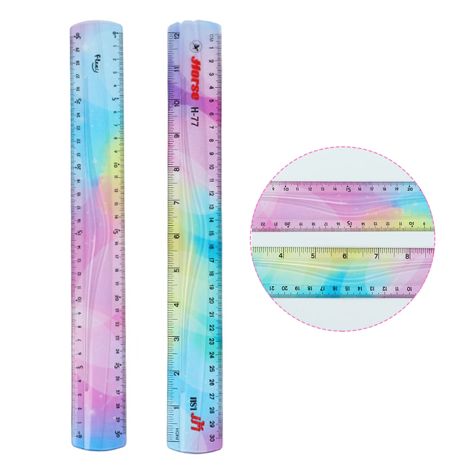 

2pcs 30cm Inch Metric Colourful Bendable Classroom Drafting Supplies Shatterproof Flexible Ruler Children Adults School Flat