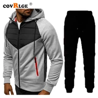 2 pieces sets tracksuit men new brand autumn winter hooded sweatshirt drawstring pants male stripe patchwork hoodies msx016
