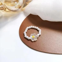fashion summer sweet lovely flower elastic rings for women girls aesthetic pearl index finger rings female charm jewelry gift