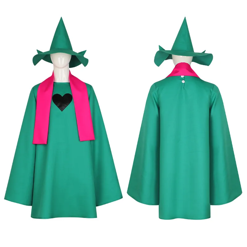 

Game Undertale Ralsei Cosplay Costume Game Deltarune Halloween Adult Unisex Scarf Green Hat Robe Anime Carnival Party Cute set