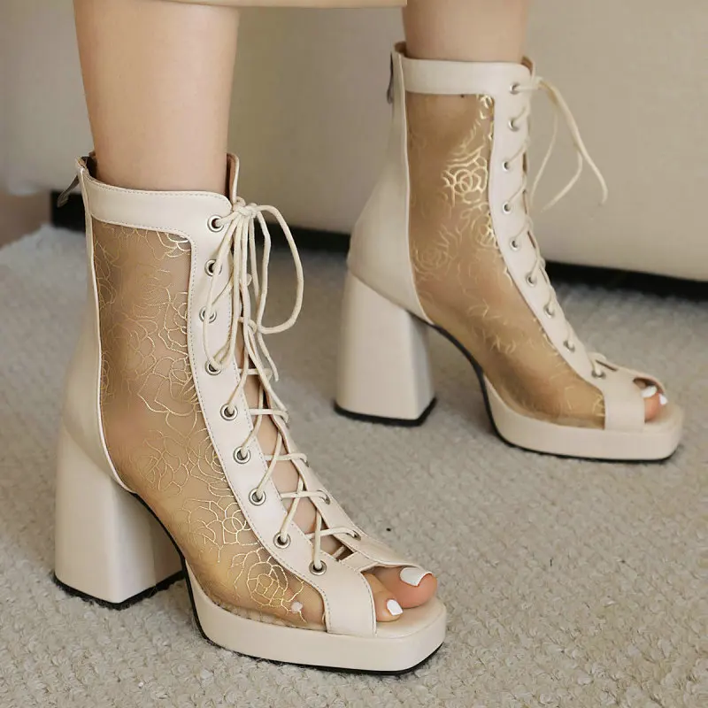 Дополнительная яркость 45 46 сетчатый кружевной сетчатый золотой цветок рельефный шнуровка сексуальные плафоны Летняя обувь женские босоножки