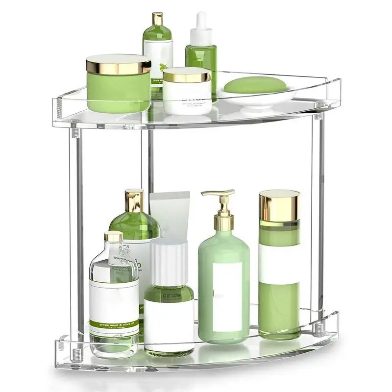 

2-tier Acrylic Bathroom Counter Organizer Transparent Bathroom Countertop Corner Cosmetics Spice Storage Rack For Perfumes