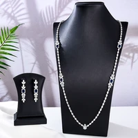 soramoore new luxury gorgeous 90cm long necklace earrings set for women bridal wedding cubic zirconia party costume jewelry sets