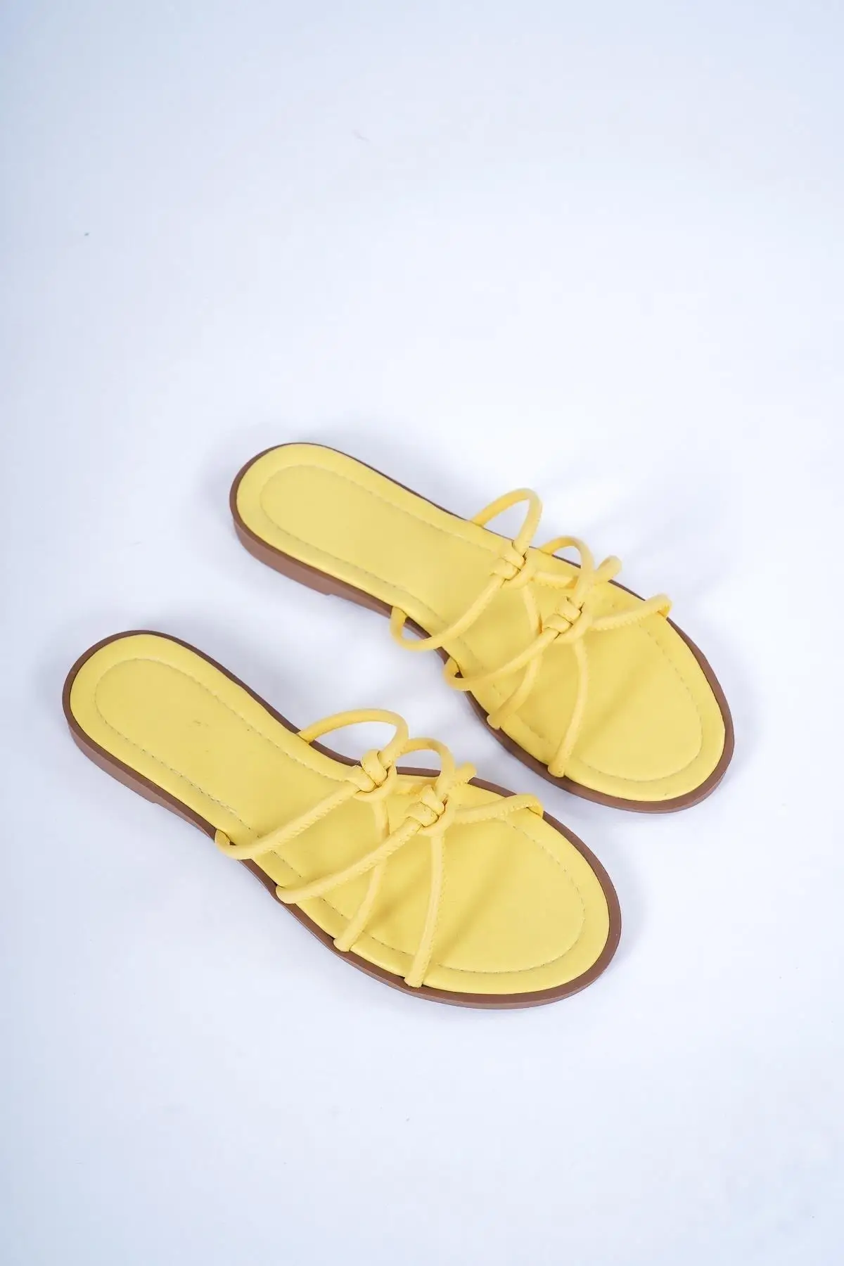 

Women yellow bias detailed flat slippers