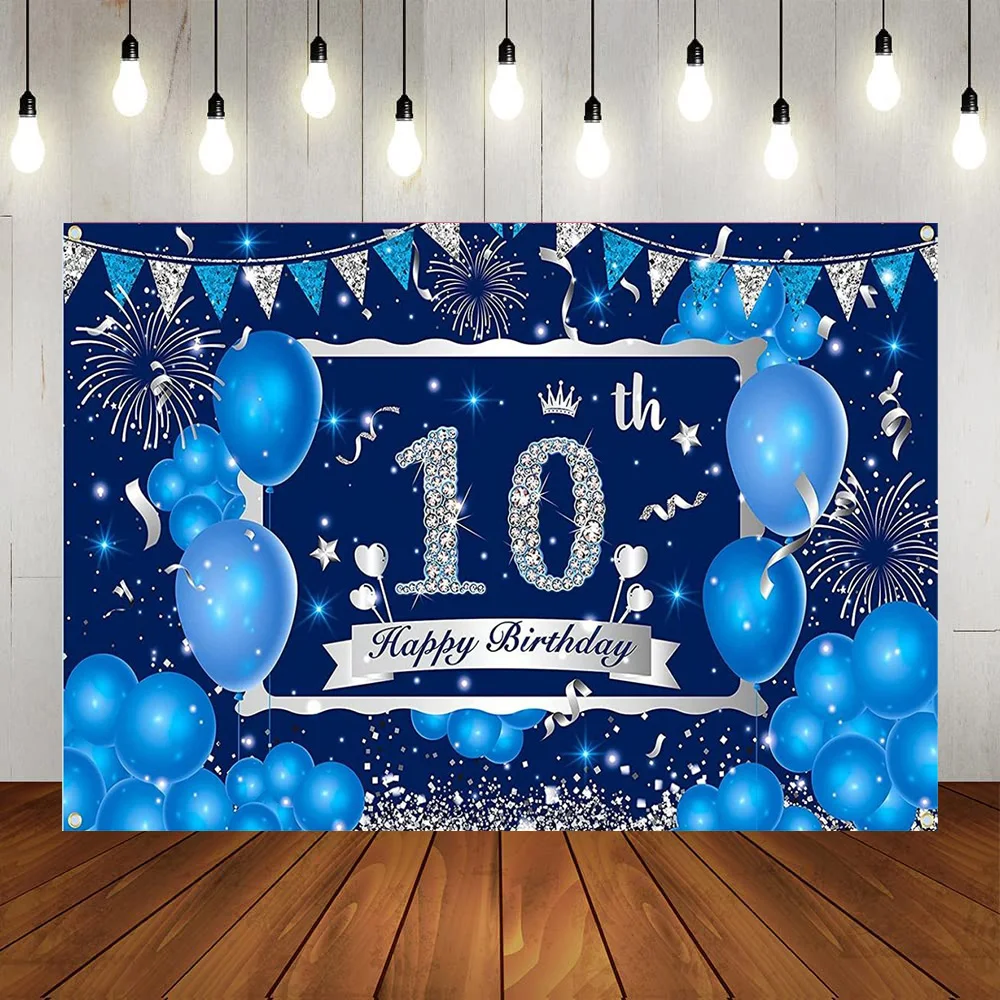 

Happy 50th Birthday Party Banner Decorations Blue Silver Crown Backdrop Background Man Woman Anniversary Background Photography