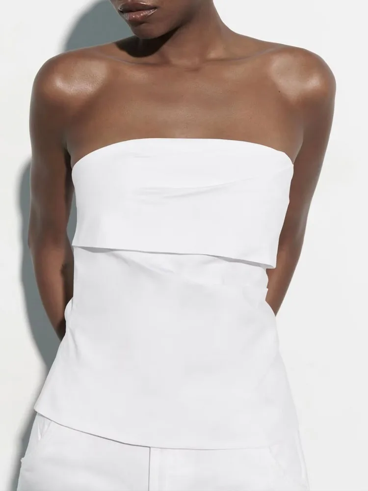 

Евро-американский 2023 летний модный Универсальный Новый приталенный Тонкий Универсальный плиссированный дизайнерский топ с открытыми плечами