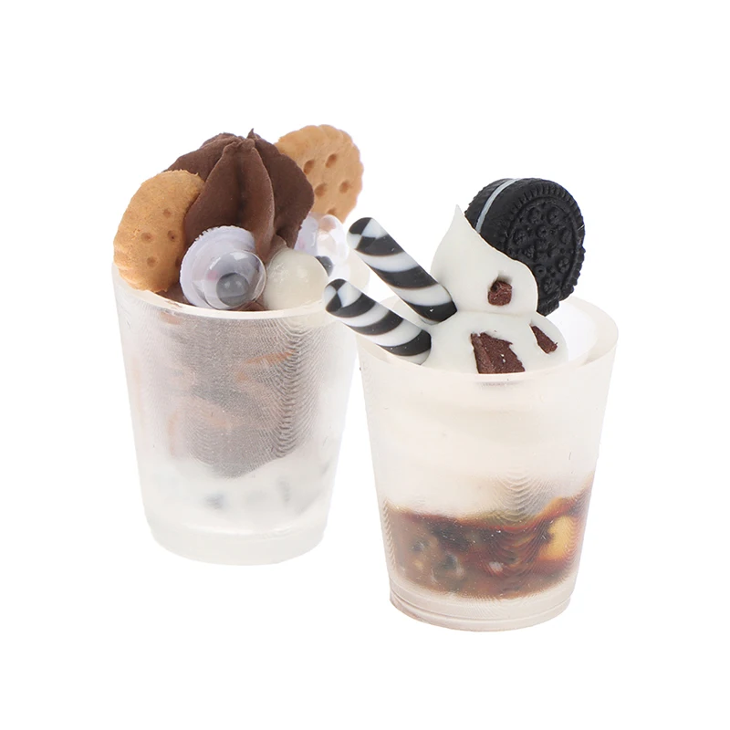

2pcs Cute Miniature Food For Doll Kitchen Dollhouse Kawaii Accessories Chocolate Biscuit Ice Cream Cup