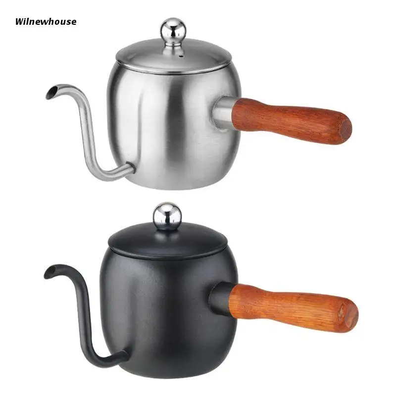 

Мини-капельный кофейник F63A из нержавеющей стали, 500 мл, японский чайник с деревянной ручкой, кухонный инструмент для кафе, бара