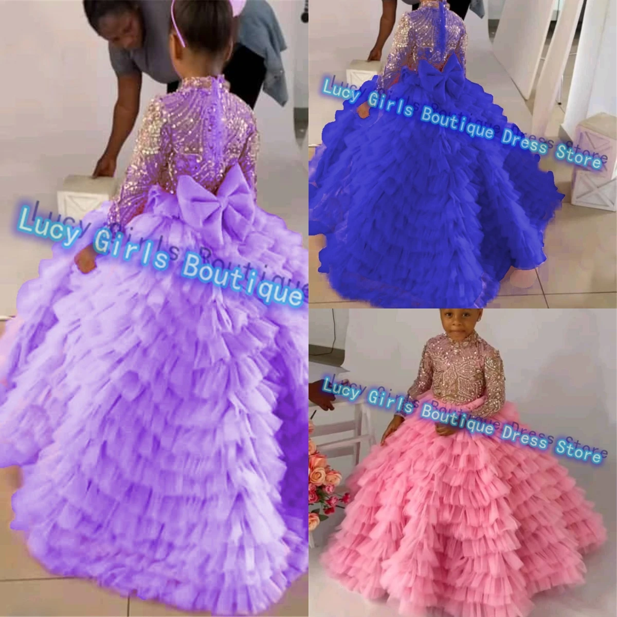 Роскошное качественное многослойное платье с цветочным узором для девочек на