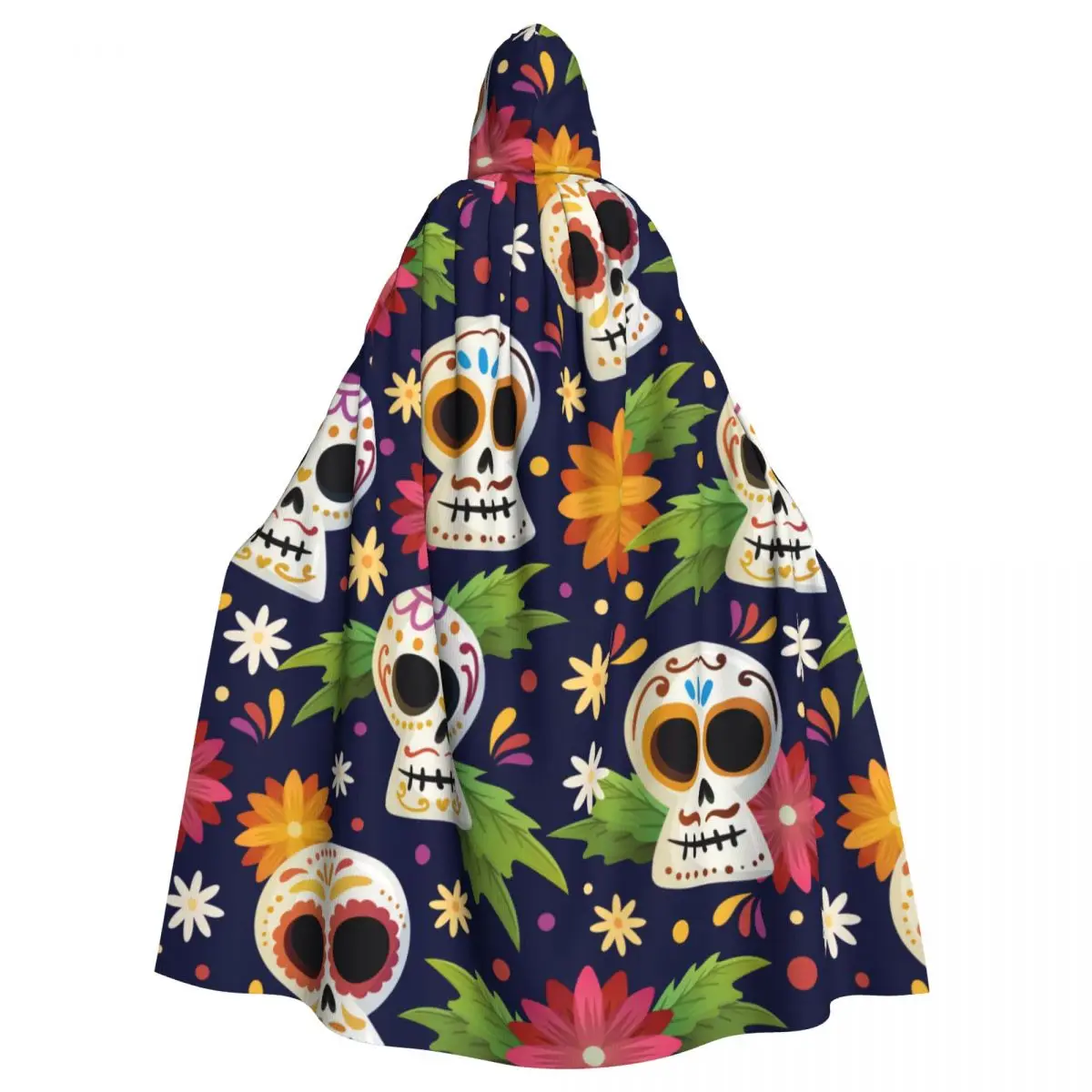 

Unisex Adult Dia De Muertos Skull Cloak with Hood Long Witch Costume Cosplay