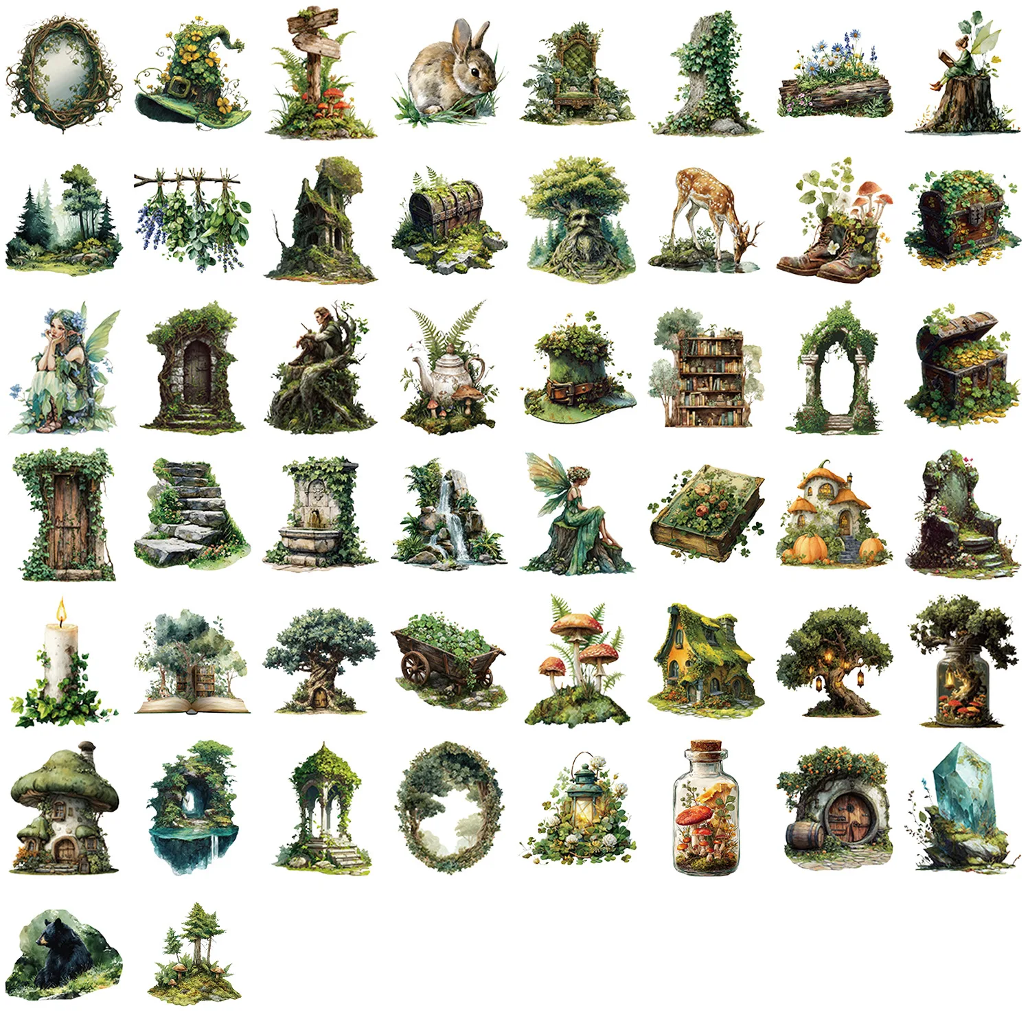 

50/100 шт. Наклейки с рисунком зеленого леса для ноутбука, гитары, канцтоваров