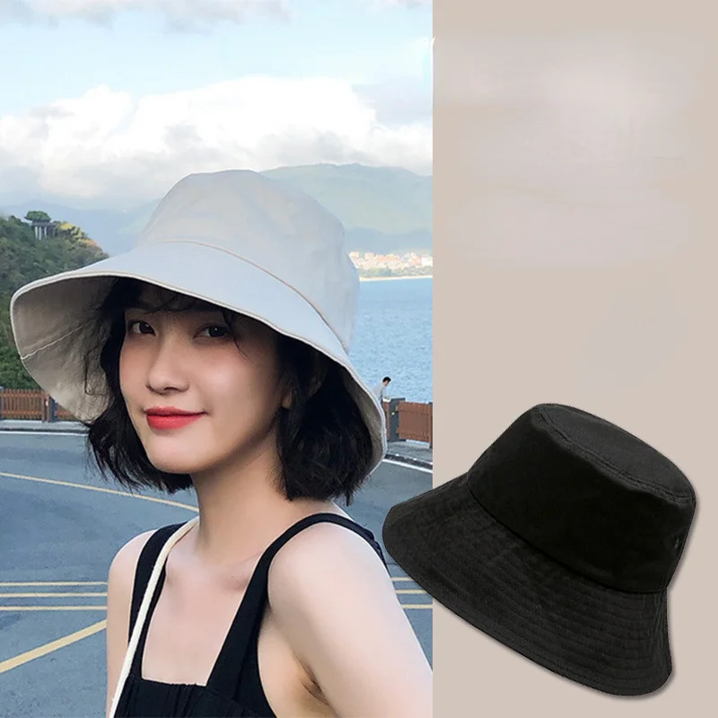 

Women Solid Color Bucket Hat Summer Foldable Sunscreen Panama Fisherman Hat Female Outdoor Sun Prevent Hat Travel Beach Cap