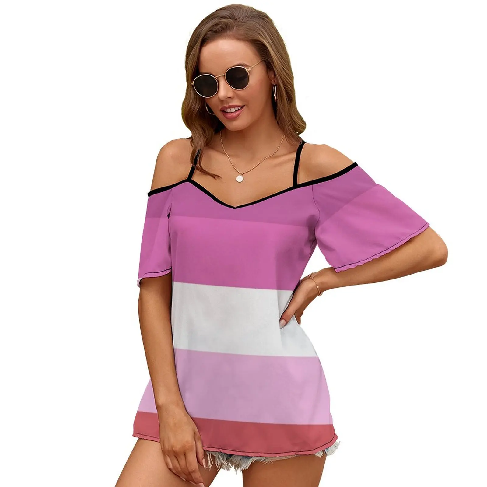 Женская футболка с коротким рукавом открытыми плечами