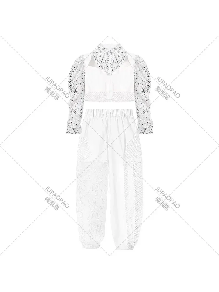 Детский джазовый танцевальный костюм с блестками одежда K-pop модные костюмы для