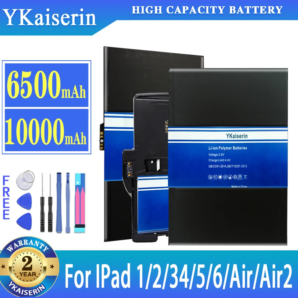 

YKaiserin Battery For IPad 1 2 3 4 5 6 Air 2 Air2 For IPad1 Ipad2 Ipad3 Ipad4 Ipad5 Ipad6 A1566 A1571 A1474 A1376 A1219 Batteria