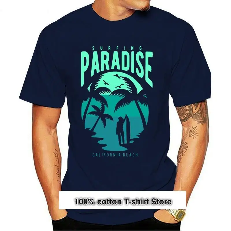 

Camiseta de surf de playa de California, estilo veraniego a la moda, cuello redondo, algodón personalizado, ajuste estándar