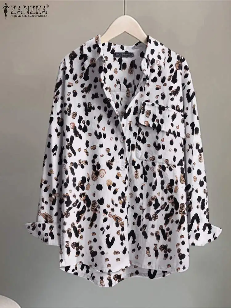 

2022 ZANZEA Fashion OL Printed Blouse Oversized Long Sleeve Shirts Lady Summer Autumn Loose Lapel Neck Blusas Femininas Chemise