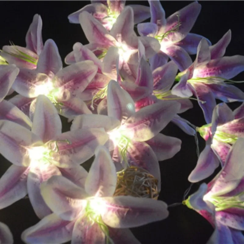 Battery Powered Artificial Purple Lily Flowers Fairy String Lights,Wedding Party Bedroom Christmas Garden Valentine's Day Decor