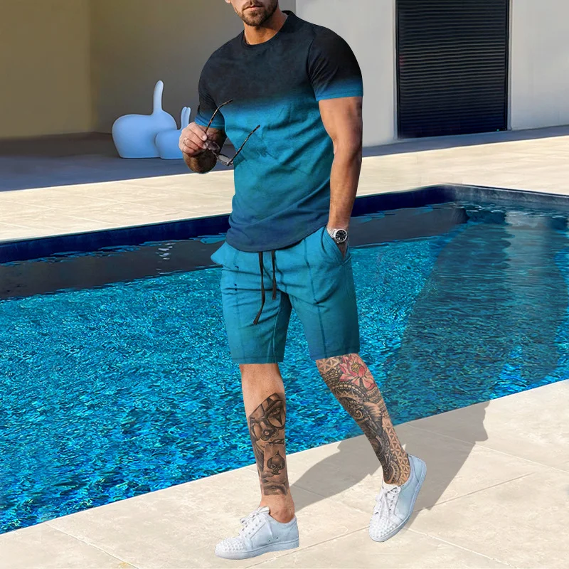 Men's T-shirt, Shorts Set Sportswear 2-piece Set Of Fashion Men's Casual Outdoor Clothing Oversized Clothing