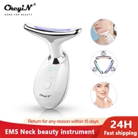 ultrasonic vibration neck slimming massager ems face lifting tool neck lines removal led photon anti age skin care beauty device