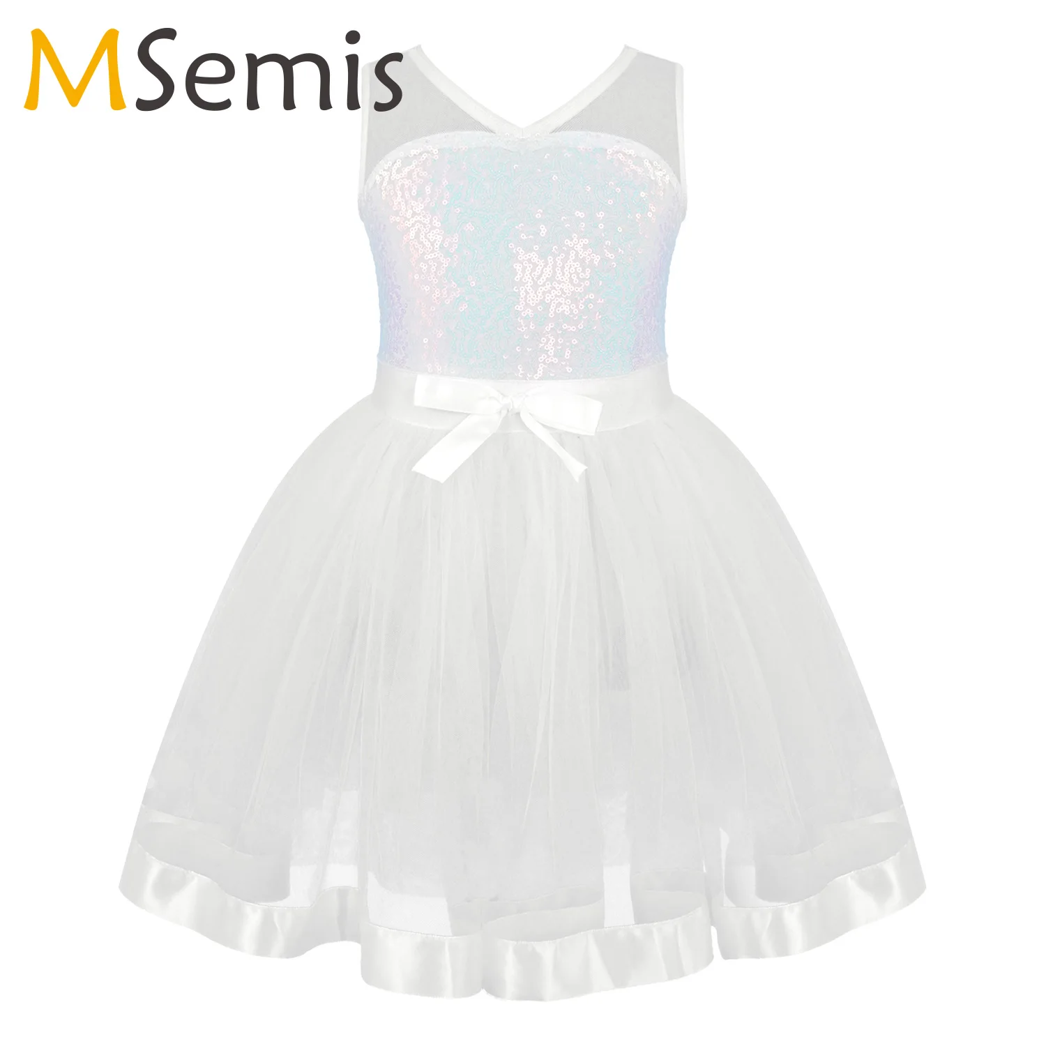 

Ballet Tutu Dance Dress Girls Sleeveless Sequins Bowknot Gymnastics Leotard Kids Modern Jazz Dance Costume Performance Dancewear