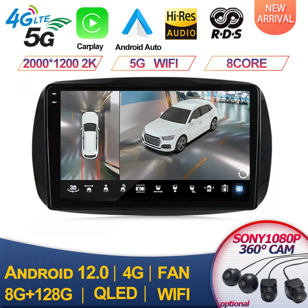 

For Mercedes Smart Fortwo 2015 2016 2017 HD QLED 1280*720 GPS Navigation Car Stereo Android DSP Carplay Autoradio 2 Din
