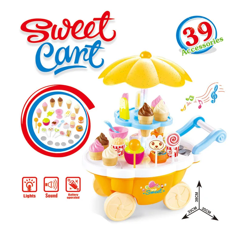 

Montessori Toy Ice Cream Machine Play KitchenMini Candy Car Trolley With Light Play House Supermarket Set Toys for girls Gift