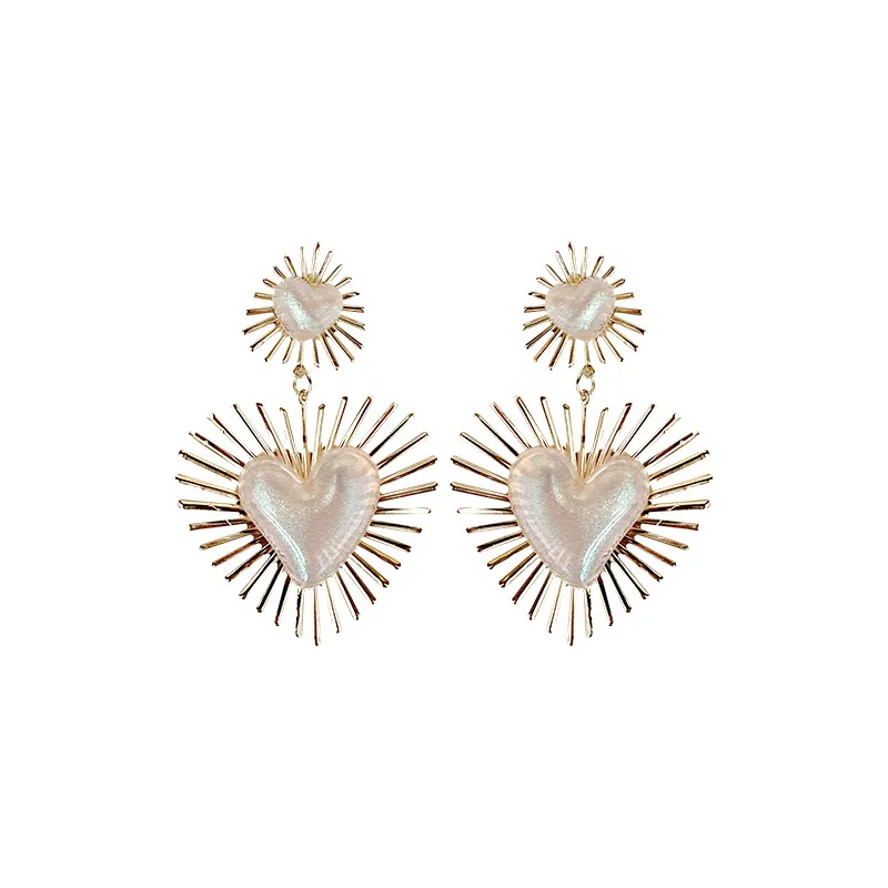 New Cute Heart Drop Earrings for Woman with Pink Opal Golden Teens Unusual Korean Hanging Earrings Trend 2023 Fashion Accessory