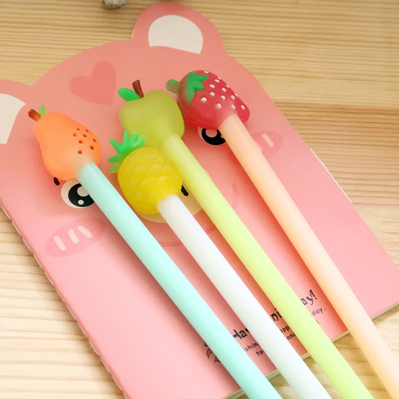 36pcs Wholesale New Strawberry Pear Fruit Creative Gel Pen Blackwater Pen Student Stationery Wholesale Factory