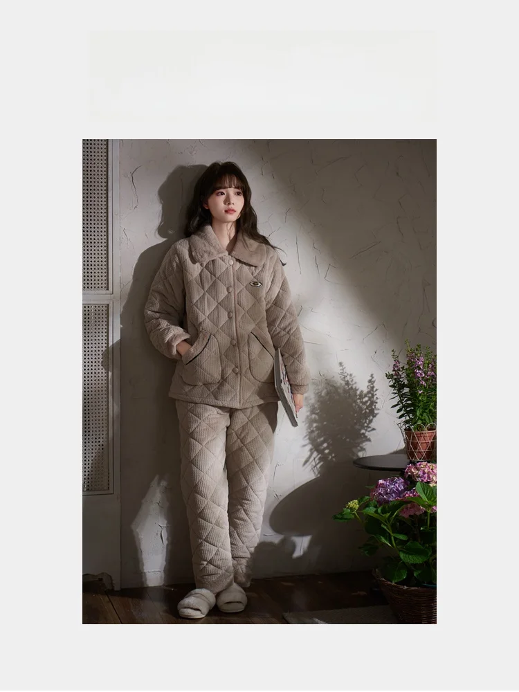 Зимние пижамы Mrs. Sili женские утолщенные трехслойные стеганые на флисовой