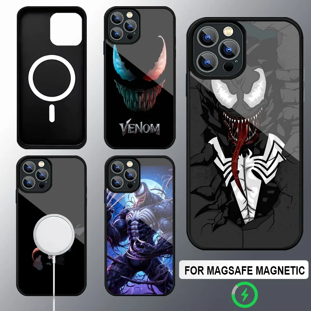 M-Marvel Superhero V-Venom Phone Case Magsafe Wireless Charging Cases For IPhone 16 15 13 12 11 14 Pro Max Mini 8 Plus XS X XR