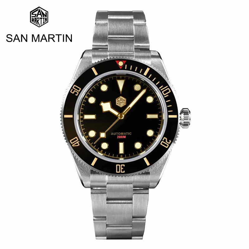 

San Martin Men's 40mm Diver Watch Luxury Retro Bracelet with PT5000 SW200 Sapphire Rivet Luminous Waterproof BB58 vintage clock