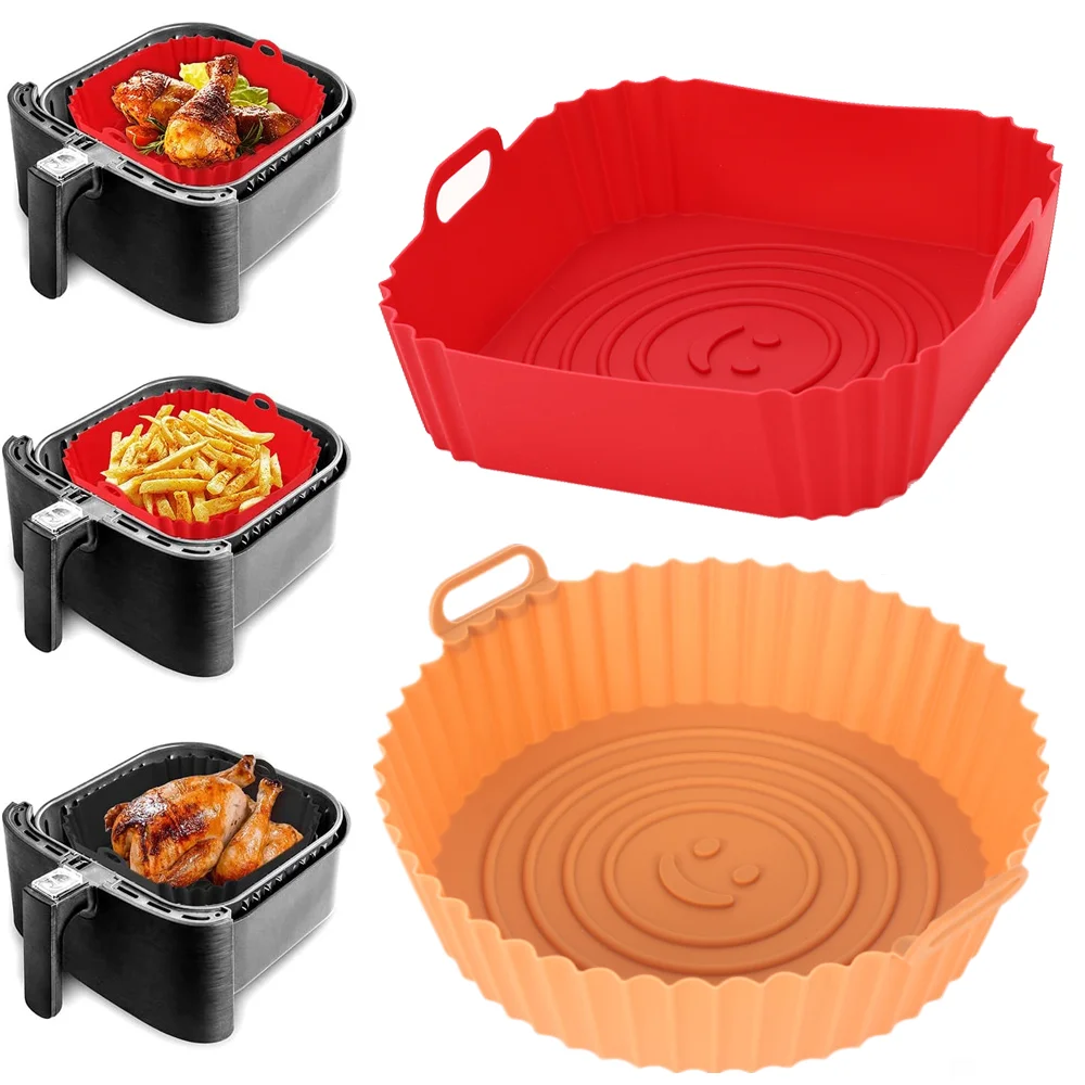 

22cm Silicone Air Fryers Oven Baking Tray Pizza Fried Chicken Airfryer Silicone Basket Reusable Airfryer Pan Liner Accessories