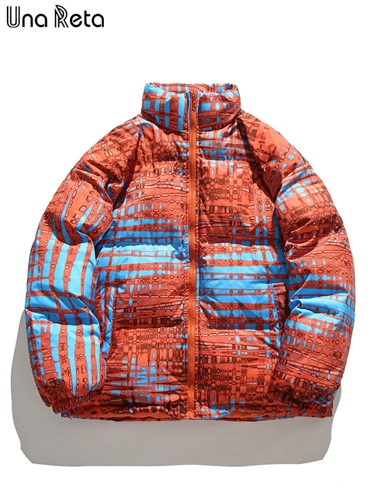 Una Reta Winter Jackets For Men Streetwear Casual Print Jacket Hip Hop Cotton Coat Casual Oversized Warm Parkas