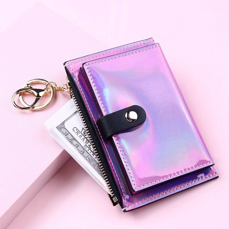 

Fashion Holographic Women Wallets Money Bag Slim Thin Small Mini Wallet Pink Female Coin Purse Short Ladies Walet Slim Vallet