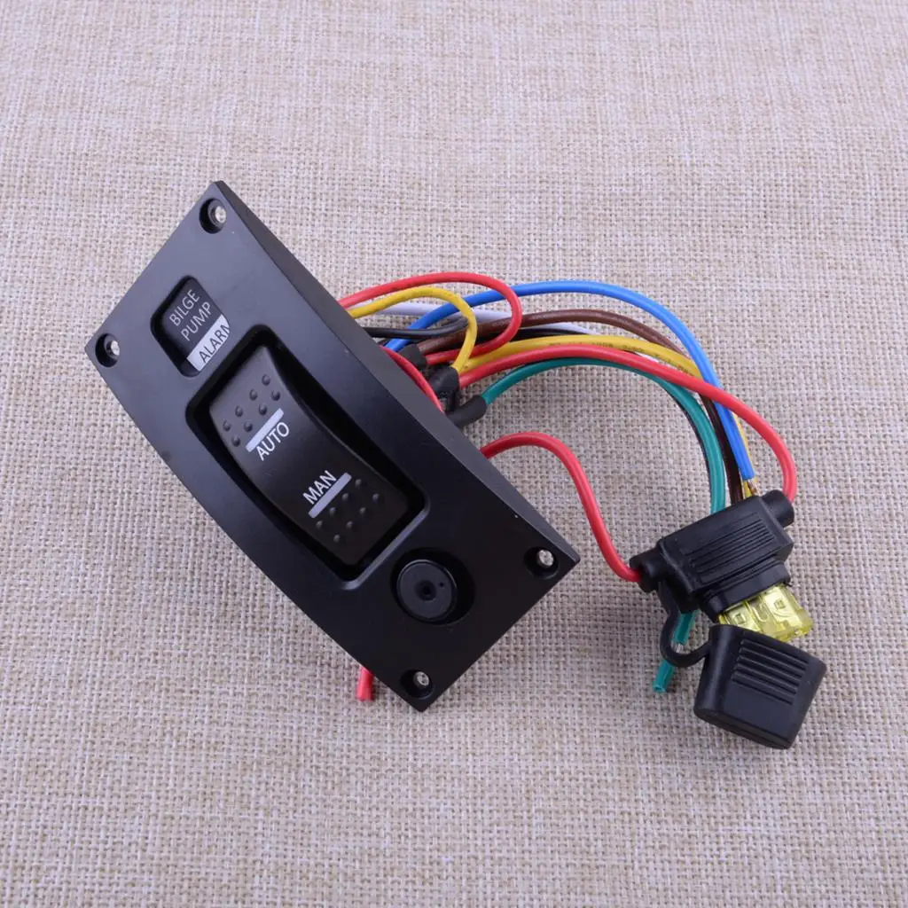 

3 Way Bilge Pump Rocker Switch & Alarm Panel AUTO-OFF-MAN Circuit Breaker Plastic for Universal Boat Marine