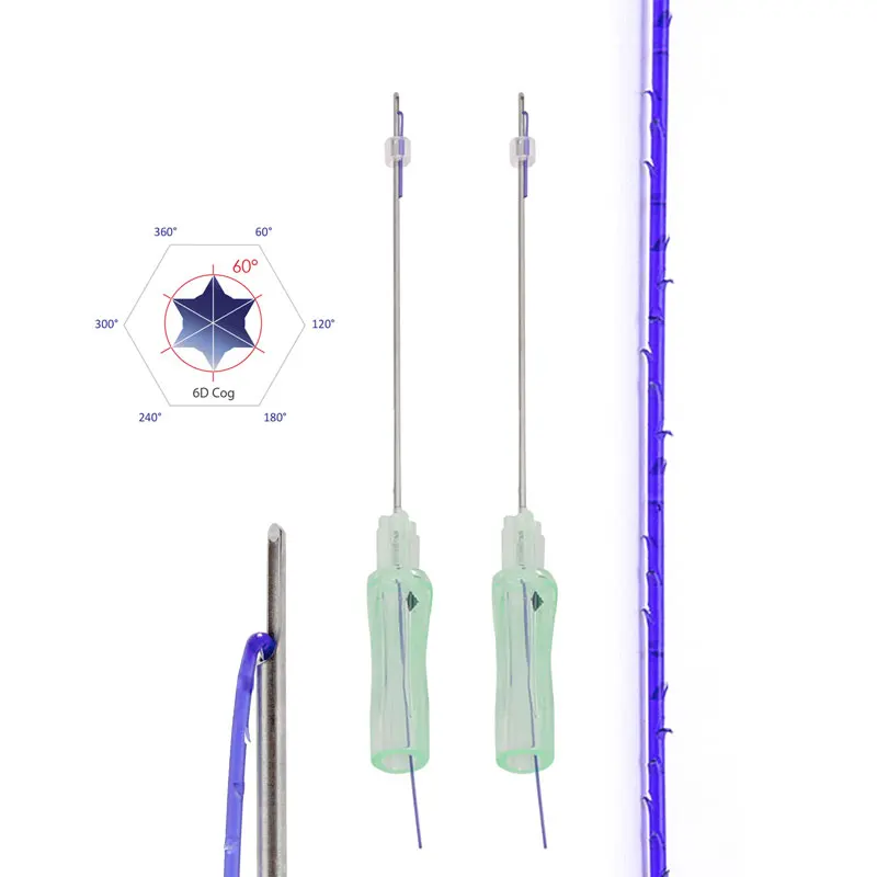 

Surgical for face lifting Cog 6D L Needle 19G 100mm silk plla w type cannula barbed single double contour thread pdo thread lift