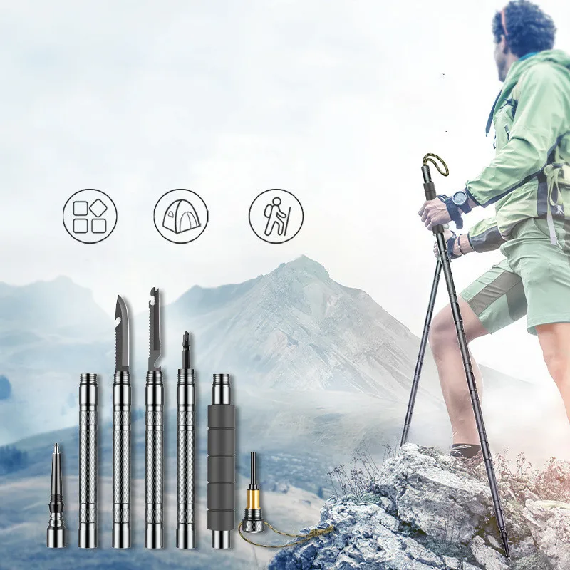 

FX Mountaineering Stick Folding Multifunctional Outdoor Hiking Self-defense Stick Mountain Camping Supplies Set Crutches FX067