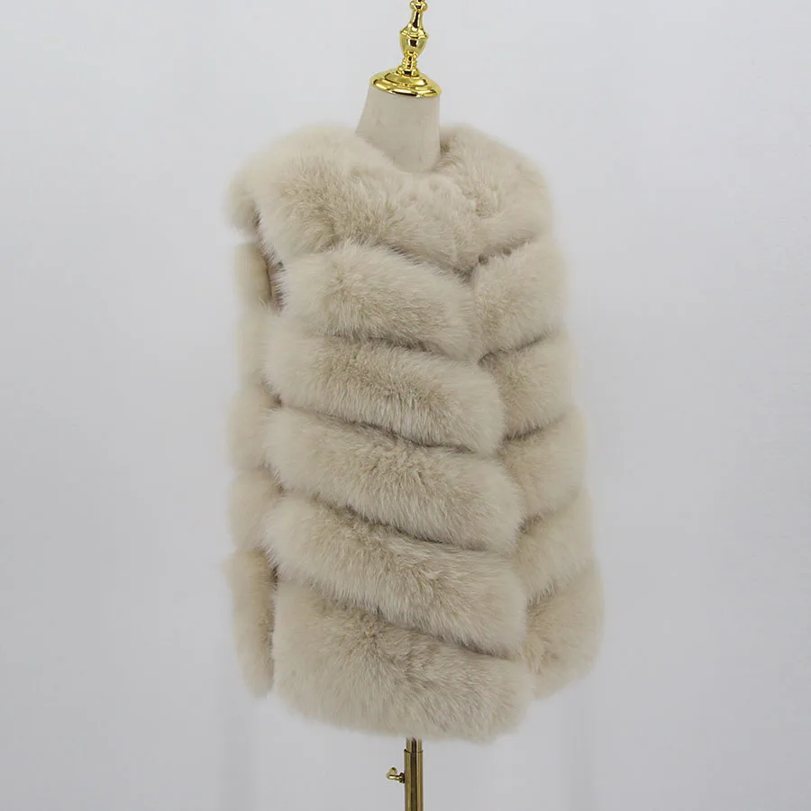 High Quality Women Real Fox Fur Coat Winter Plus Size Solid Waistcoat Natural Fur Vest Ladies Fashion Fluffy Jacket Raccoon Vest