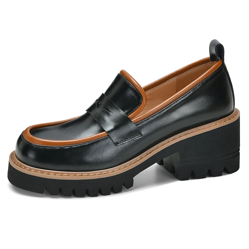 Туфли-лодочки женские на толстой подошве из натуральной кожи | Обувь