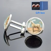 creative horse cufflinks fashion glass dome animal horse pattern cufflinks for men wedding groomsmen jewelry groom cufflinks