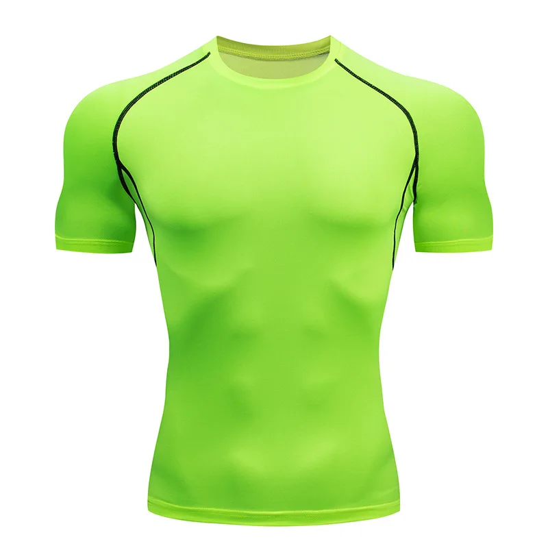 2023 New Men's Sports Tight Short Sleeve Fitness Shirt Elastic Quick Dry Sleeveless Solid Color Running Basketball Men Clothes