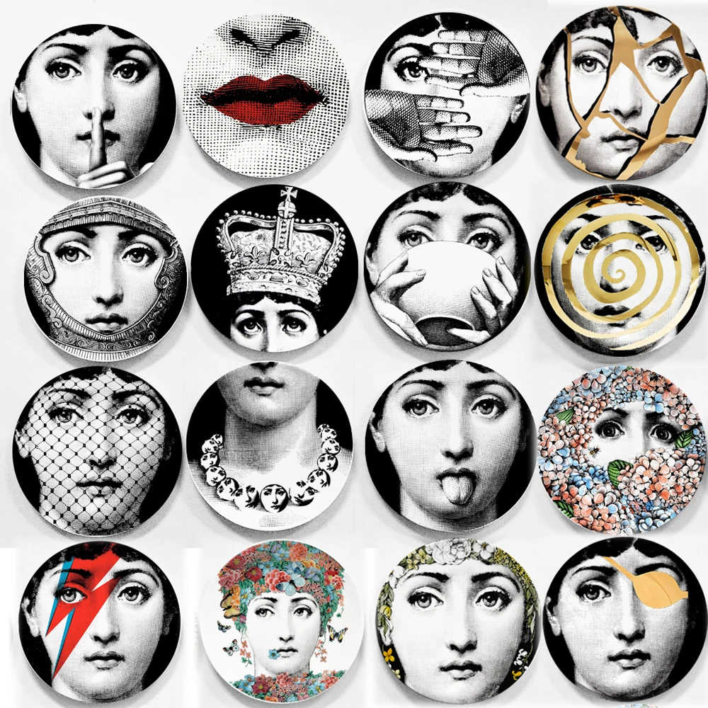 

6/7/8/10inch Creative Pattern Lady Girl Face Plates Ceramics Wall Hanging Decorative Background Plate Nordic Style