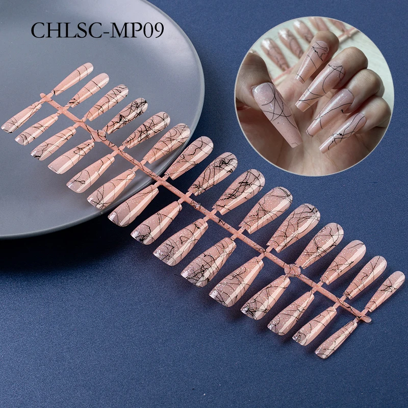 Накладные ногти длинные с абстрактным рисунком 30 шт. |