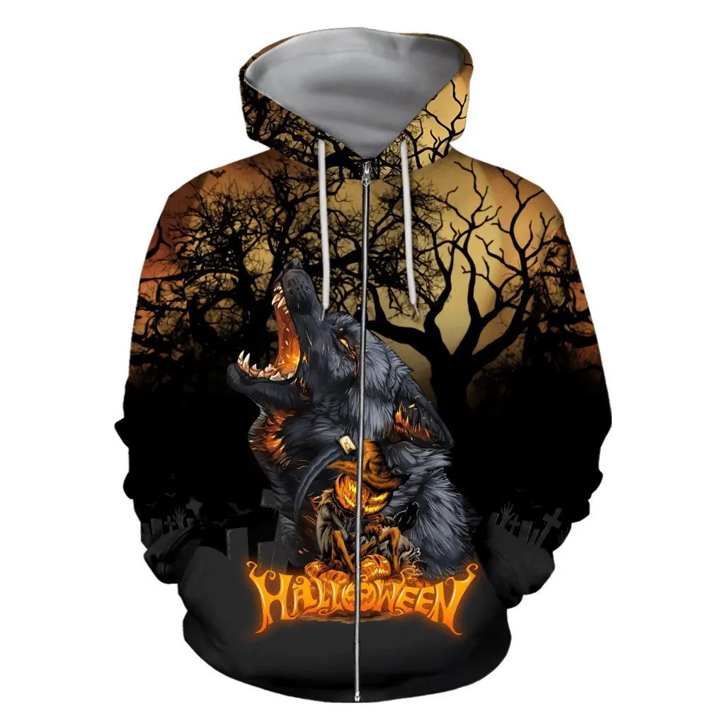 

Autumn Winter Men's Fashion 3D animal Sweatshirts Women Hoodies Printed ferocious Wolf head Hooded stylish Top plus-39
