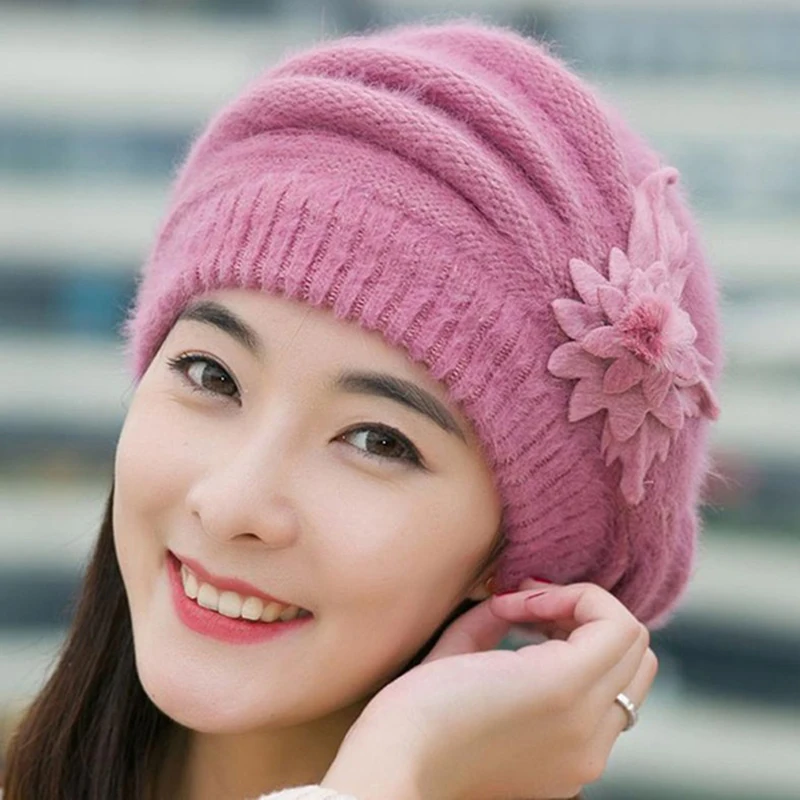 

Women's Beanie Hats Female Wool Casual Autumn Winter Brand New Double Layer Thick Knitted Girls Adult Solid Bigsweety