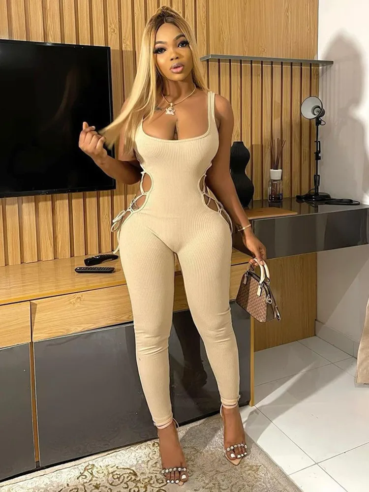 

WLWXR летний Повседневный женский комбинезон 2022, женские комбинезоны с вырезами, женский комбинезон, бандажный цельный костюм, облегающие ком...